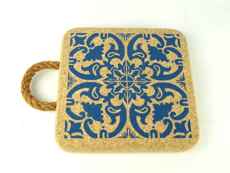 Large Cork Trivet Portuguese Tile Printing Etsy