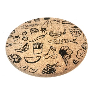 Runde Korken Hot Pot Pfannenständer Pads Untersetzer Essen Print Design 20 cm