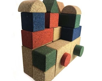 Cork Childrens Building Blocks Shapes Eco Natural Organic Soft Light Durable