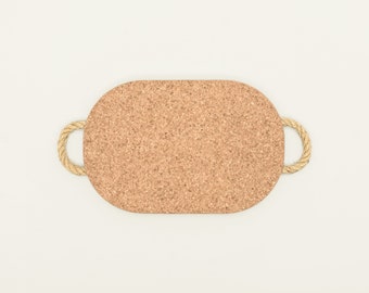 Natural Cork Trivet with Rope Handles | Rectangular