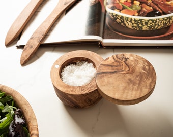 Olive Wood Salt Cellar With Magnetic Lid
