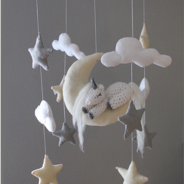 Baby mobile-Felt unicorn baby mobile - Baby mobile -felt baby mobile-unicorn baby mobile-stars and clouds baby mobile-moon baby mobile