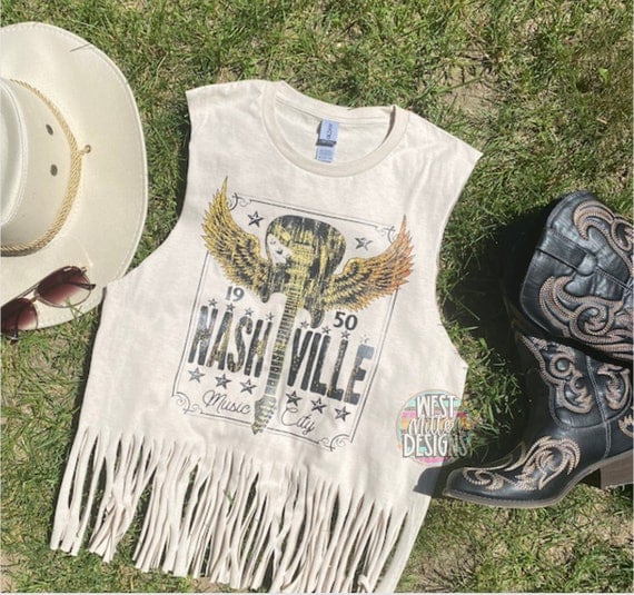 Nashville Fringe Tank Top Sleeveless Western Tee Country Concert Outfit  Nashville Outfit Country Music Shirt Nash Music Festival 