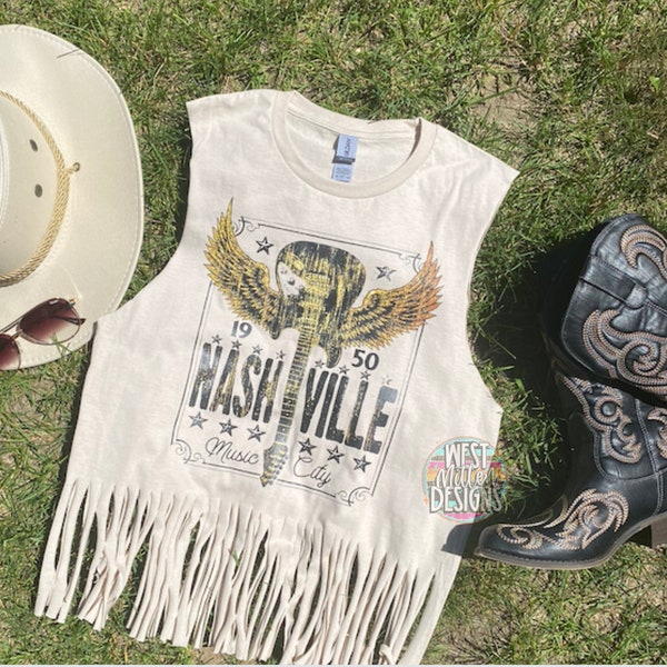 Nashville Fringe Tank Top | Sleeveless Western Tee | Country Concert Outfit | Nashville Outfit | Country Music Shirt | Nash | Music Festival