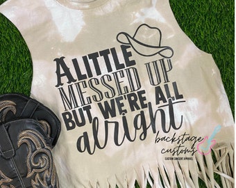Country Music Bleached Fringe Tank Top | Western Tee | Country Concert Outfit | Nashville Outfit | Country Music Shirt | Nash | Music est