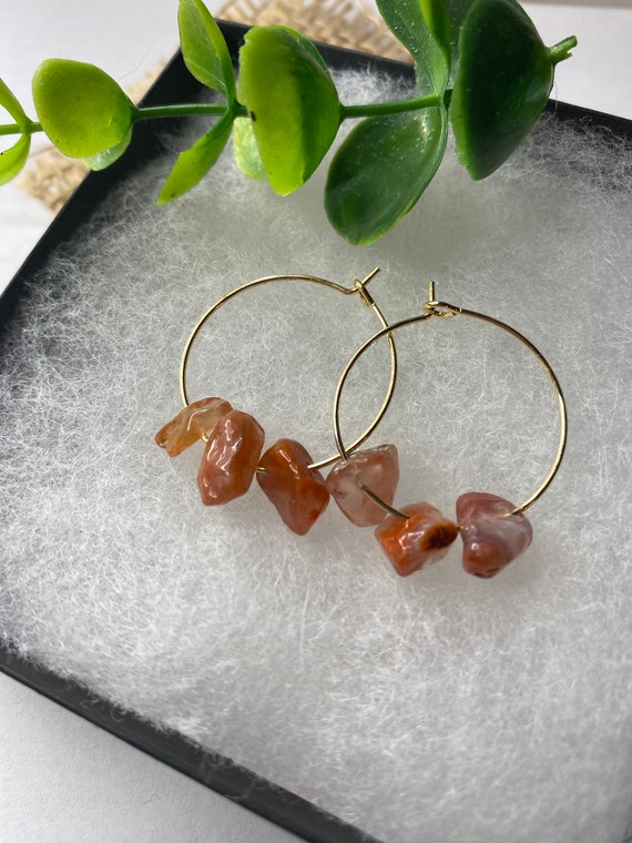 Lake Superior Agate Hoop Earrings: Handmade Crystal Jewelry