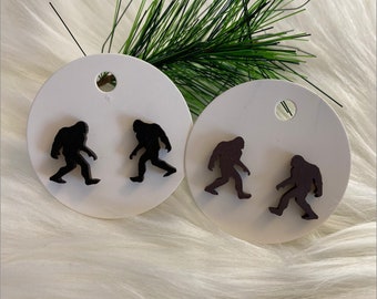 Bigfoot Stud Earrings: Hand-Painted Wooden Sasquatch Jewelry