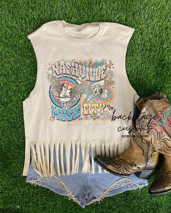 Nashville Fringe Tank Top Sleeveless Western Tee Country Concert Outfit  Nashville Outfit Country Music Shirt Nash Music Festival 