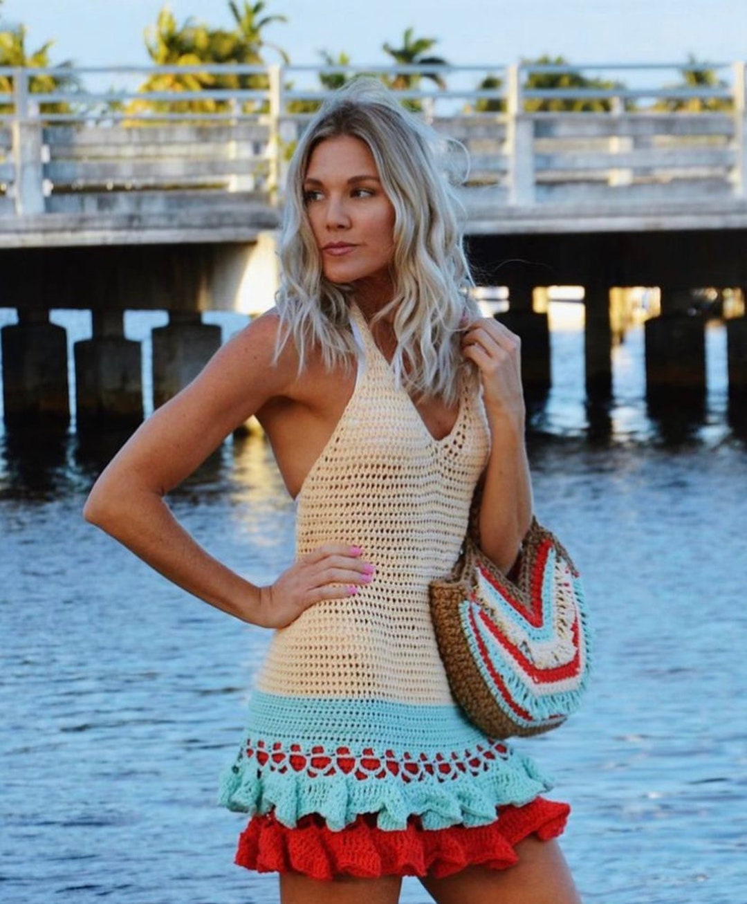 Crochet Ruffle Tiered Mini Dress