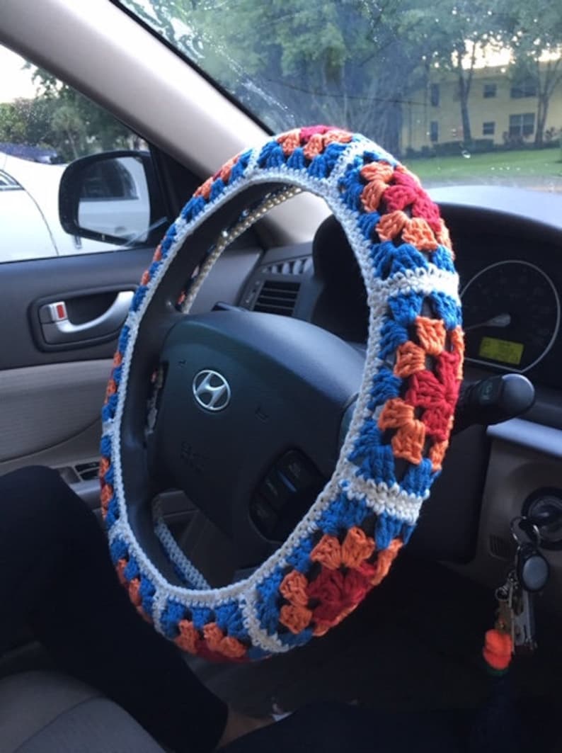 CROCHET PATTERN Granny Square Steering Wheel Cover image 2