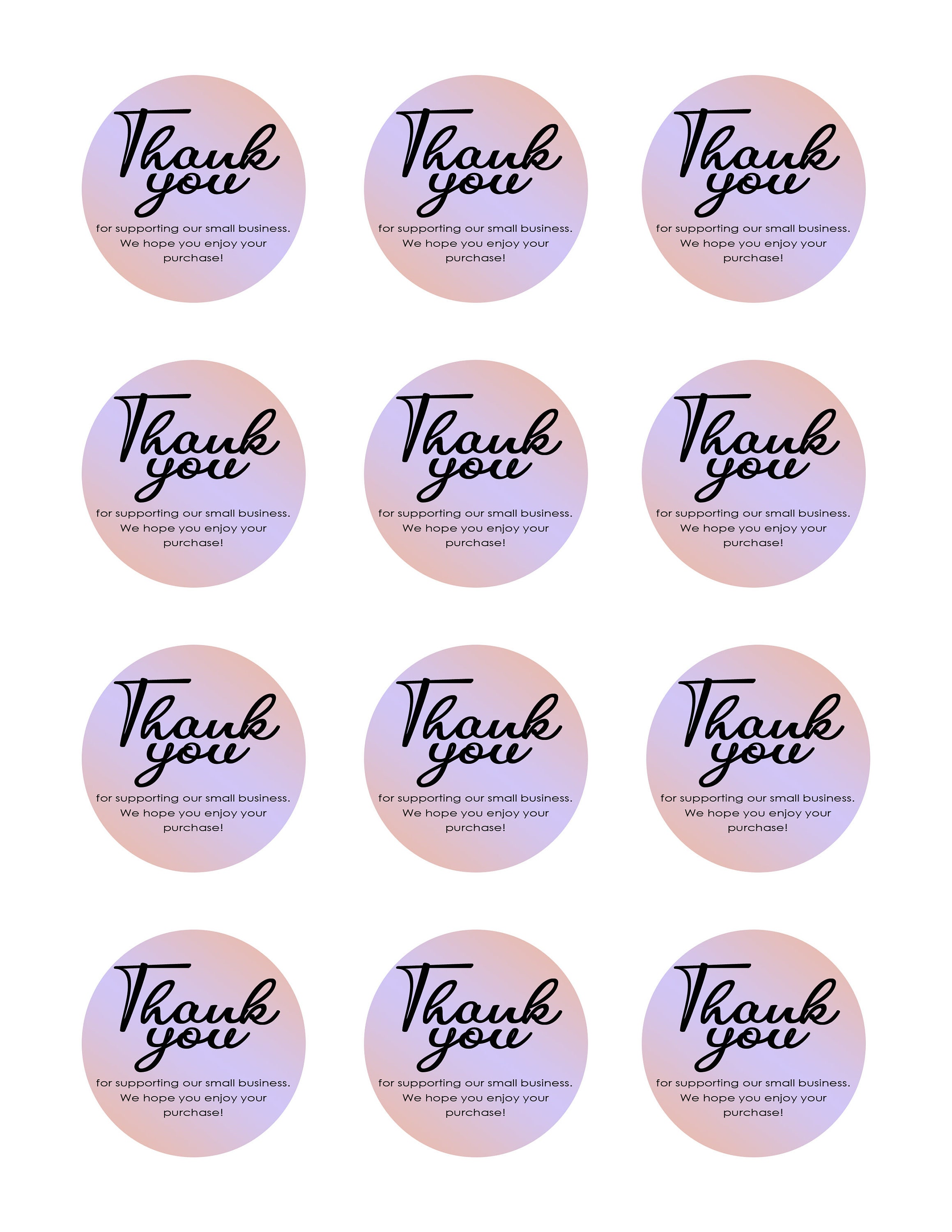 printable thank you stickers round thank you stickers etsy