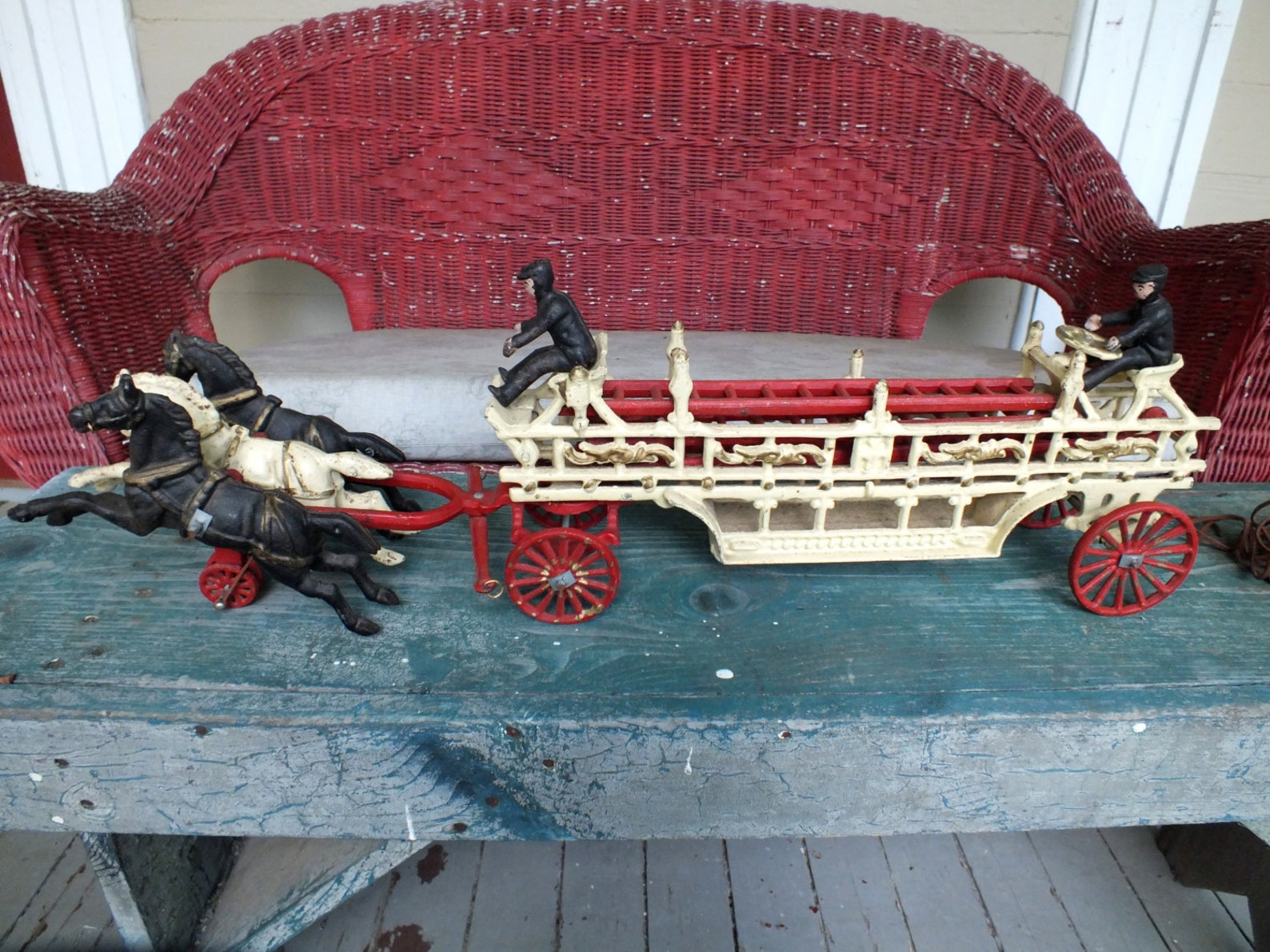 Vintage Cast Iron Horse Drawn Fire Wagon Ladder Truck Toy Etsy