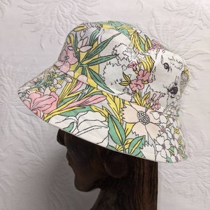 Hand Crafted Bucket Hat Vintage Cotton Floral Drapery Upholstery Fabric Circumference of Brim 21 1/2 in This hat is not reversible.