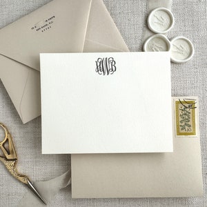 Letterpress Vine Monogram Stationery, Danksagungsnotizen, Papier, Kommunikation, Frau, Mädchen, einfach, Notizkarten, elegant, klassisch, flache Karten