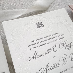 Suite Barroca: Muestras de invitaciones de boda impresas con tipografía