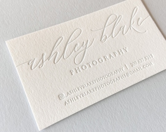 Letterpress Business Cards, Calling Card, Calligraphy, small business, health coach, photographer, minimalist, designer b105