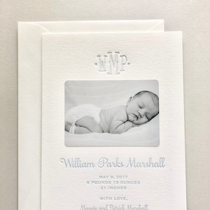 Letterpress Baby Birth Announcements with photos - 50 flat cards with envelopes - 1 ink color - custom, boy Modern, newborn, Classic BA124