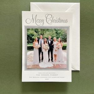 Letterpress Holiday Photo Card - 50 or more flat cards with envelopes - 1 ink color - Christmas Cards, silver, wedding DIY H25