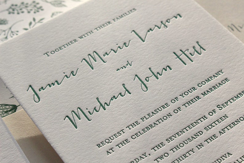 The Fern Suite Letterpress Wedding Invitation Suite Botanical Floral Outdoor Camping Fall Winter Green Forest Modern Garden