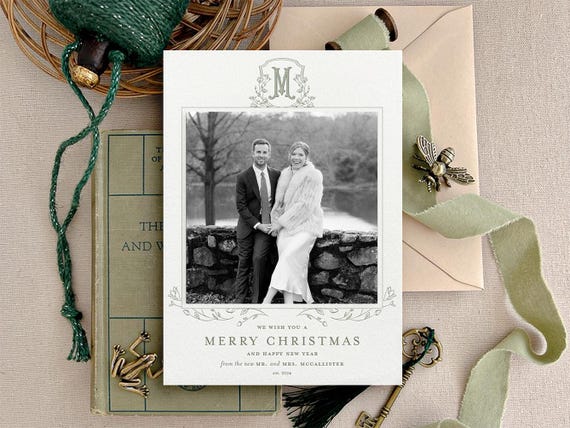 Letterpress Holiday Photo Cards  - 1 ink color - Christmas Cards, Just Married, Newlyweds, Photo Cards