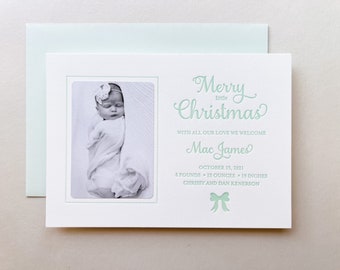 Letterpress Holiday Photo Card - 50 or more flat cards with envelopes - 1 ink color - Christmas Cards, birth announcement DIY H43