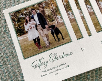 Letterpress Holiday Photo Card - 50 or more flat cards with envelopes - 1 ink color - Christmas Cards, silver, Joy, Family, DIY H115