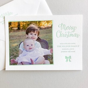 Letterpress Holiday Photo Card 50 or more flat cards with envelopes 1 ink color Christmas Cards, silver, Joy, Family, DIY H114 image 3
