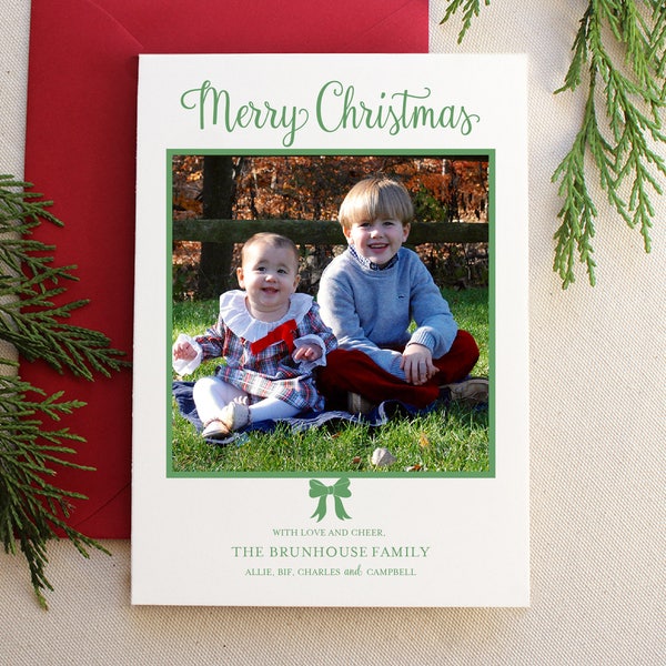 Letterpress Holiday Photo Card - 50 or more flat cards with envelopes - 1 ink color - Christmas Cards, Gold, Joy, Family, DIY