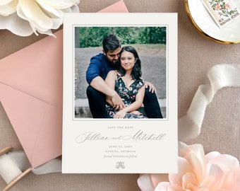 The Athens - Letterpress Save the Date Wedding Announcements with photos, blank envelopes