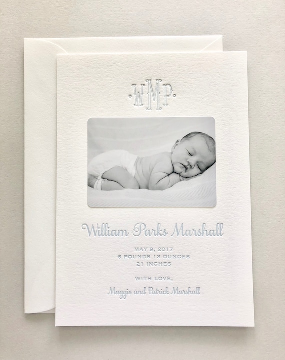 letterpress baby birth announcements with photos 50 flat cards with envelopes 1 ink color custom boy modern newborn classic ba124 baby birth cards