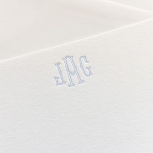Letterpress Traditional Monogram Stationery, Set of 50 or more, paper, thank you, wife, husband, boy, girl, simple, note card S112 image 1