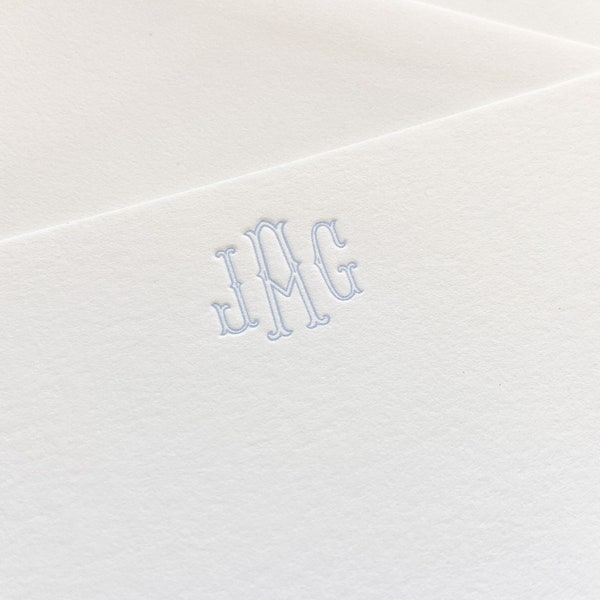 Letterpress Traditional Monogram Stationery, Set of 50 or more, paper, thank you, wife, husband, boy, girl, simple, note card S111