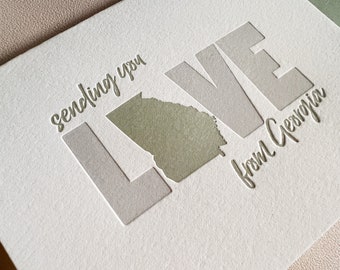 Letterpress Greeting Card - LOVE from Georgia - Ready to Ship