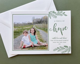 Letterpress Holiday Photo Card - 50 or more flat cards with envelopes - 1 ink color - Christmas Cards, hope, branch DIY H47