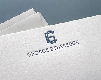 Letterpress Mens Modern Monogram Stationery, Set of 50 or more, paper, anniversary, thank you, traditional, husband, simple, note card S111