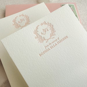 Papeterie personnalisée typographique, enfants, jeu de cartes de correspondance, rose, fard à joues, baby shower, chambre de bébé, correspondance, mot de remerciement, cadeau S189