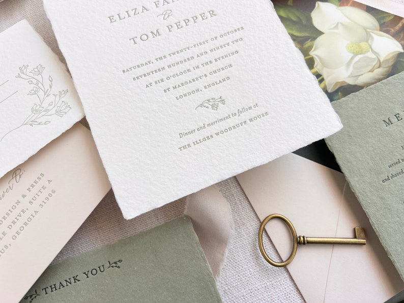 The Eliza Letterpress Save the Date Wedding Announcements with photos, blank envelopes image 6