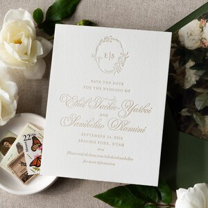 Pode incluir: Cartão de guardar a data com um design floral e os nomes "Ethel Tackie-Yarboi" e "Samkeliso Dlamini" para um casamento em 14 de setembro de 2024 em Spanish Fork, Utah.