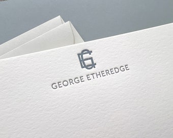 Letterpress Mens Modern Monogram Stationery, Set of 50 or more, paper, anniversary, thank you, traditional, husband, simple, note card S111