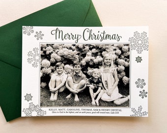 Letterpress Holiday Photo Card - 50 or more flat cards with envelopes - 1 ink color - Christmas cards, snow, snowflakes, DIY H51