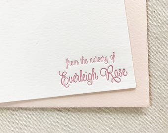 Letterpress Personalized Stationery, Children, Note Card Set, Pink, Blush, baby shower, nursery, correspondence, thank you note, gift S155