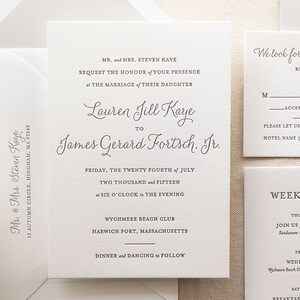 The Lily Suite Chic Letterpress Wedding Invitation Suite, Black, Gray, Grey, Liner, Calligraphy, Script, Simple, Classic, Modern, Elegant image 1