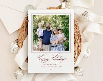 Letterpress Holiday Photo Card - 1 ink color - Christmas Cards, Red, Green, Family, photo card H115