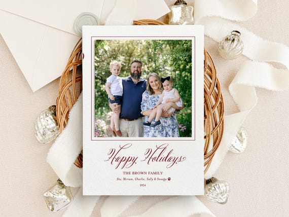 Letterpress Holiday Photo Card - 1 ink color - Christmas Cards, Red, Green, Family, photo card H115