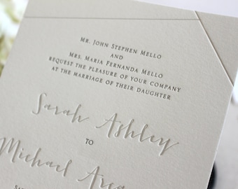 The Juniper Suite - Sample - Whimsical Modern Letterpress Wedding Invitation Suite, Modern, Grey, Gray, White, Winter