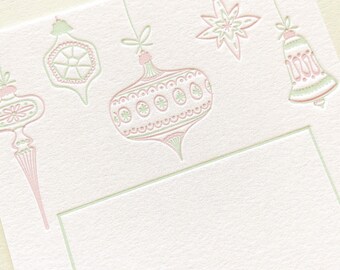 Letterpress Holiday Photo Card - 50 or more with envelopes - 2 ink color Christmas Cards, Family, vintage ornaments H20