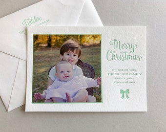 Letterpress Holiday Photo Card - 50 or more flat cards with envelopes - 1 ink color - Christmas Cards, silver, Joy, Family, DIY H114