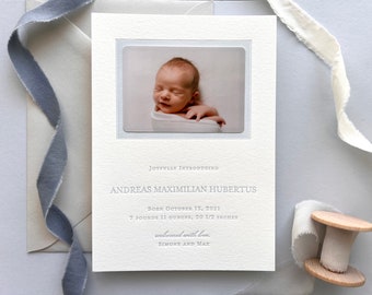 Letterpress Baby Birth Announcements with photos - 50 flat cards with envelopes - 1 ink color - custom, boy Modern, newborn, Classic BA111