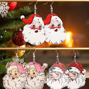 3 Pairs Christmas Santa Clause Pendant Hook Earrings