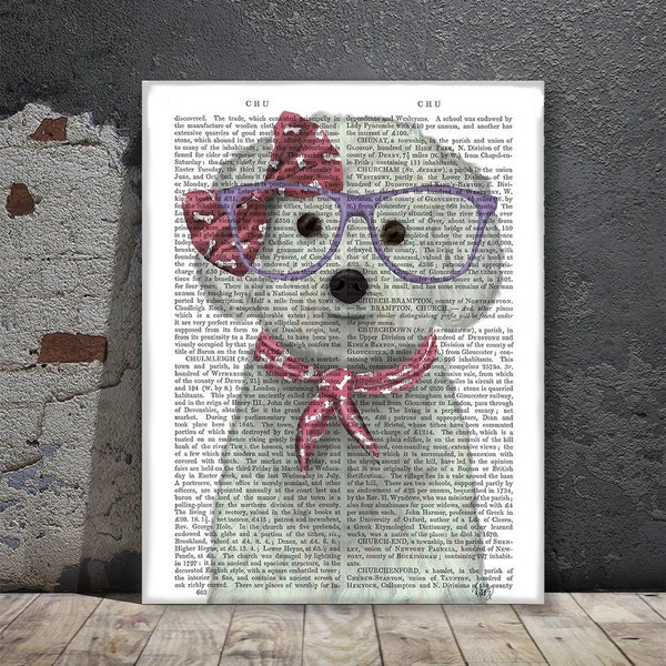 Dog canvas art - Bichon Frise in glasses and scarf - Cute gift for wife Funny mom gift ideas Geeky chic Funny geekery Kitchen art decor